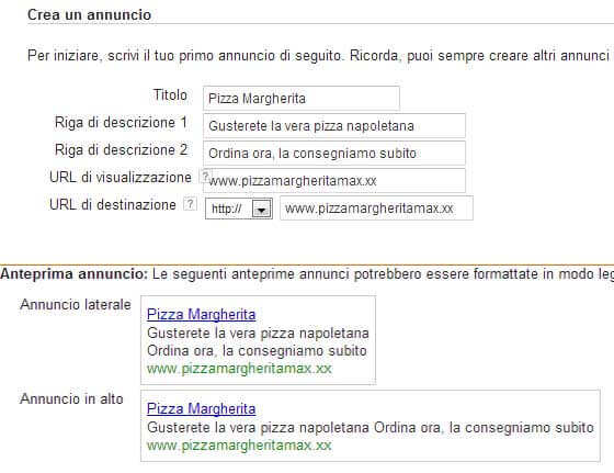 google adwords creazione annuncio